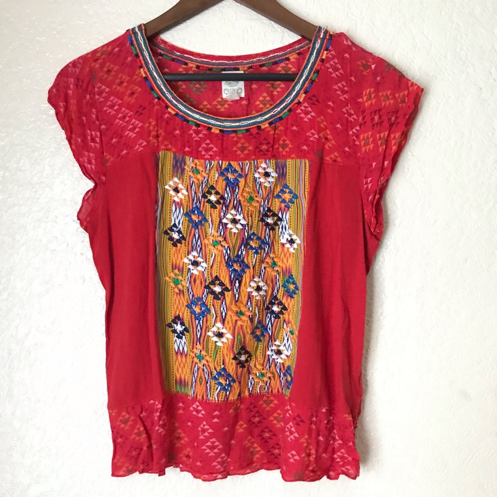 ANTHROPOLOGIE | TINY embroidered cap sleeve blouse